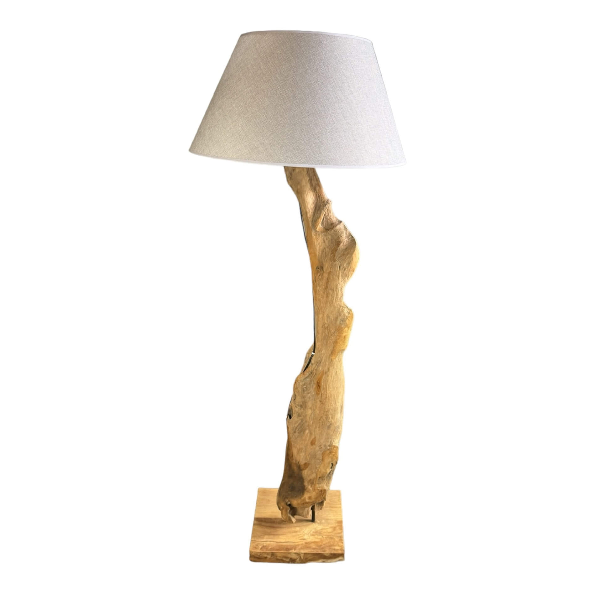 Teakholzlampe_Treibholzlampe_Beige_Licht_an