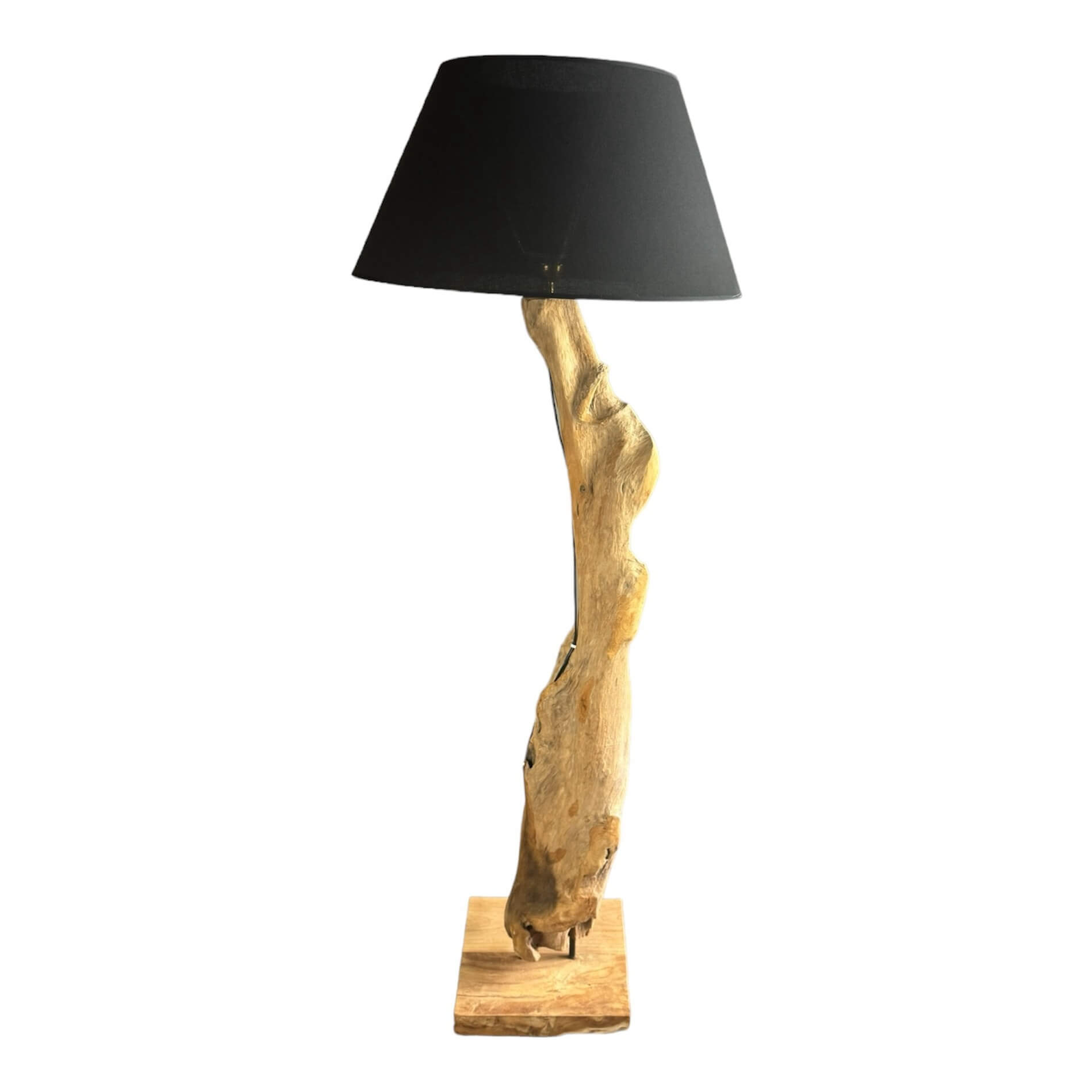 Teakholzlampe_Treibholzlampe_Schwarz_Licht_an